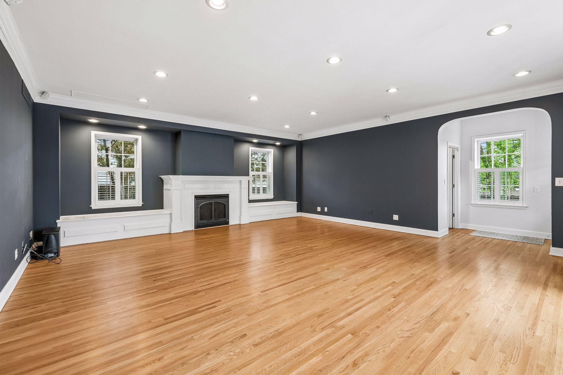 Main level living room with gas fireplace
