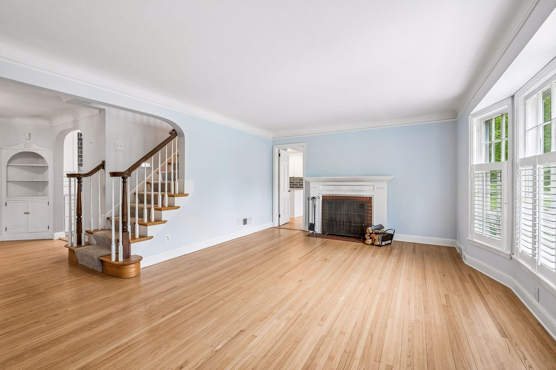 Living Room with wood-burning fireplace