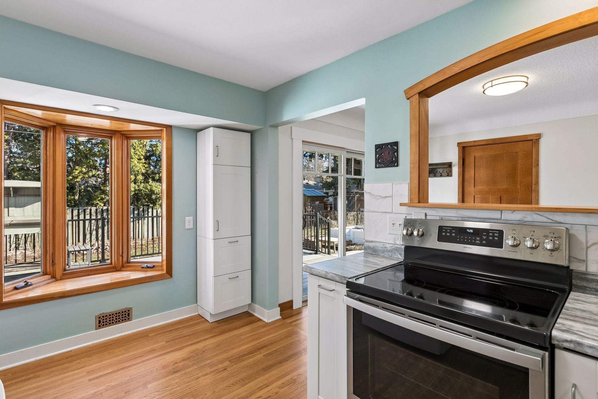 There is generous cabinet and counter space, and newer appliances.