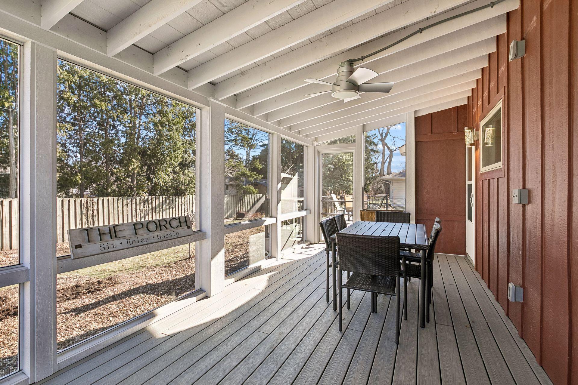 This porch was just recently redone with composite decking, new ceiling, lighting, and fan.