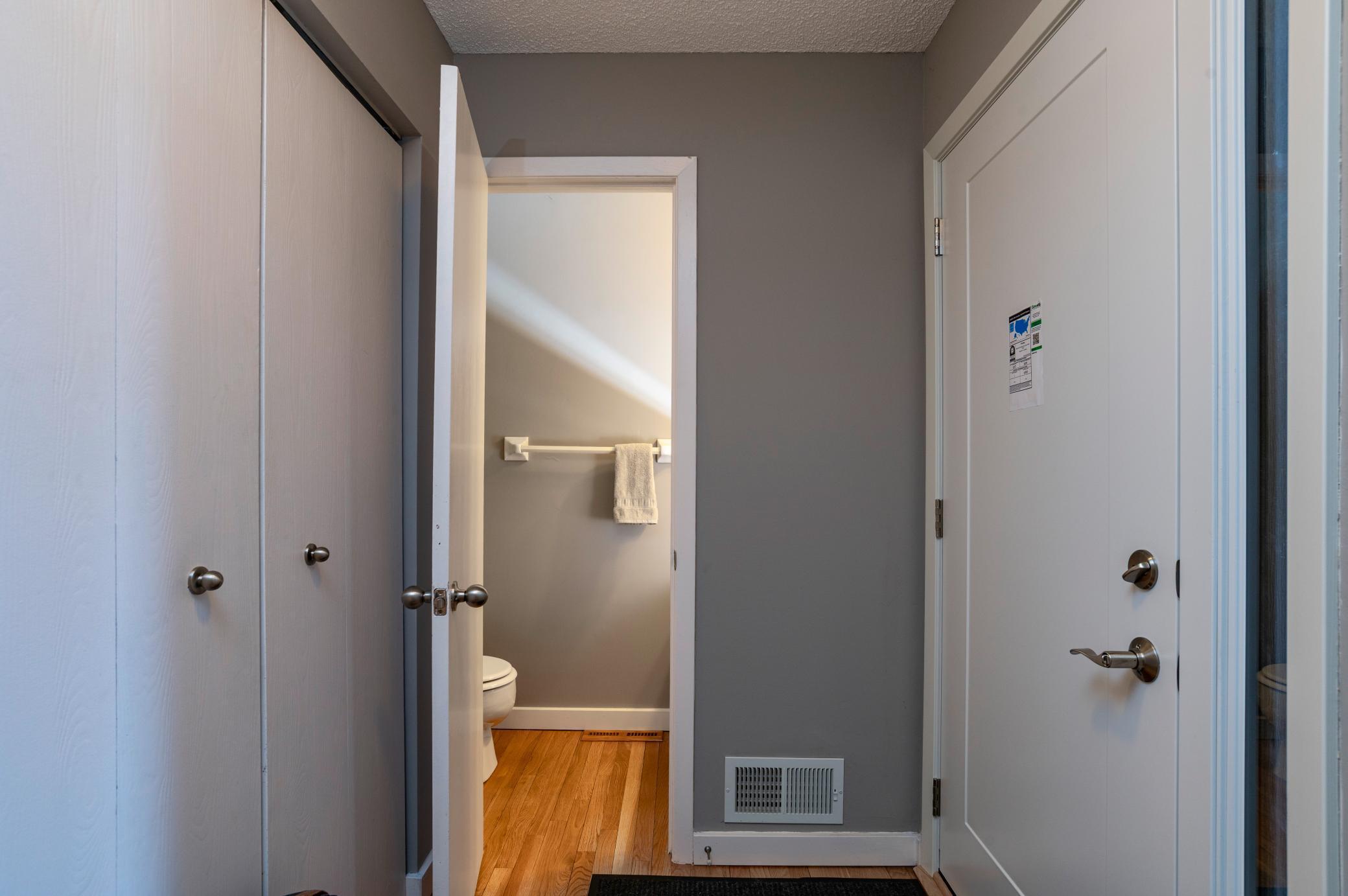 The main entry has a brand new door with sidelight, closet, 1/2 bath, and access to large garage.