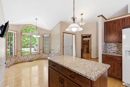 Kitchen with the eat in kitchen space facing the front.