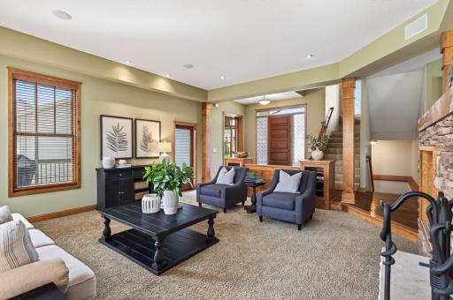 Warm and inviting great room featuring seamless flow, rich architectural detail, and whole-house surround sound