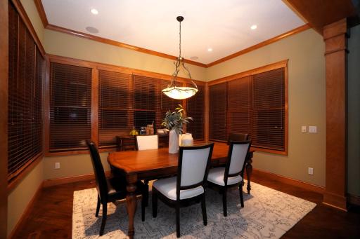 The generous layout easily accommodates gatherings, making it ideal for both everyday meals and more formal entertaining