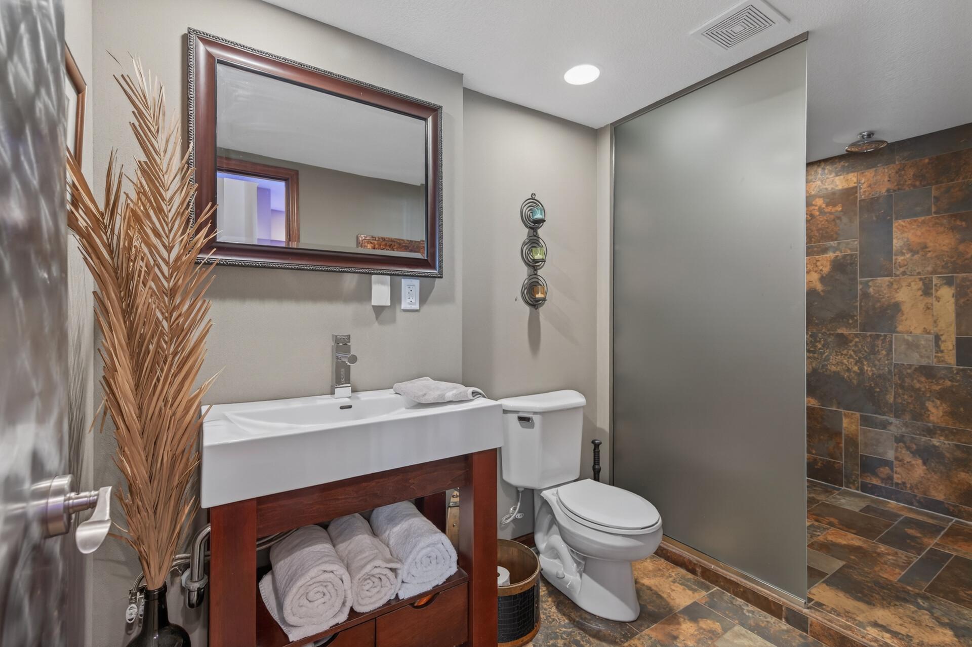 Lower level 3/4 Bathroom with Huge Walk In Shower