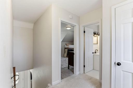 Upper level you will find two bedrooms and a full bath.