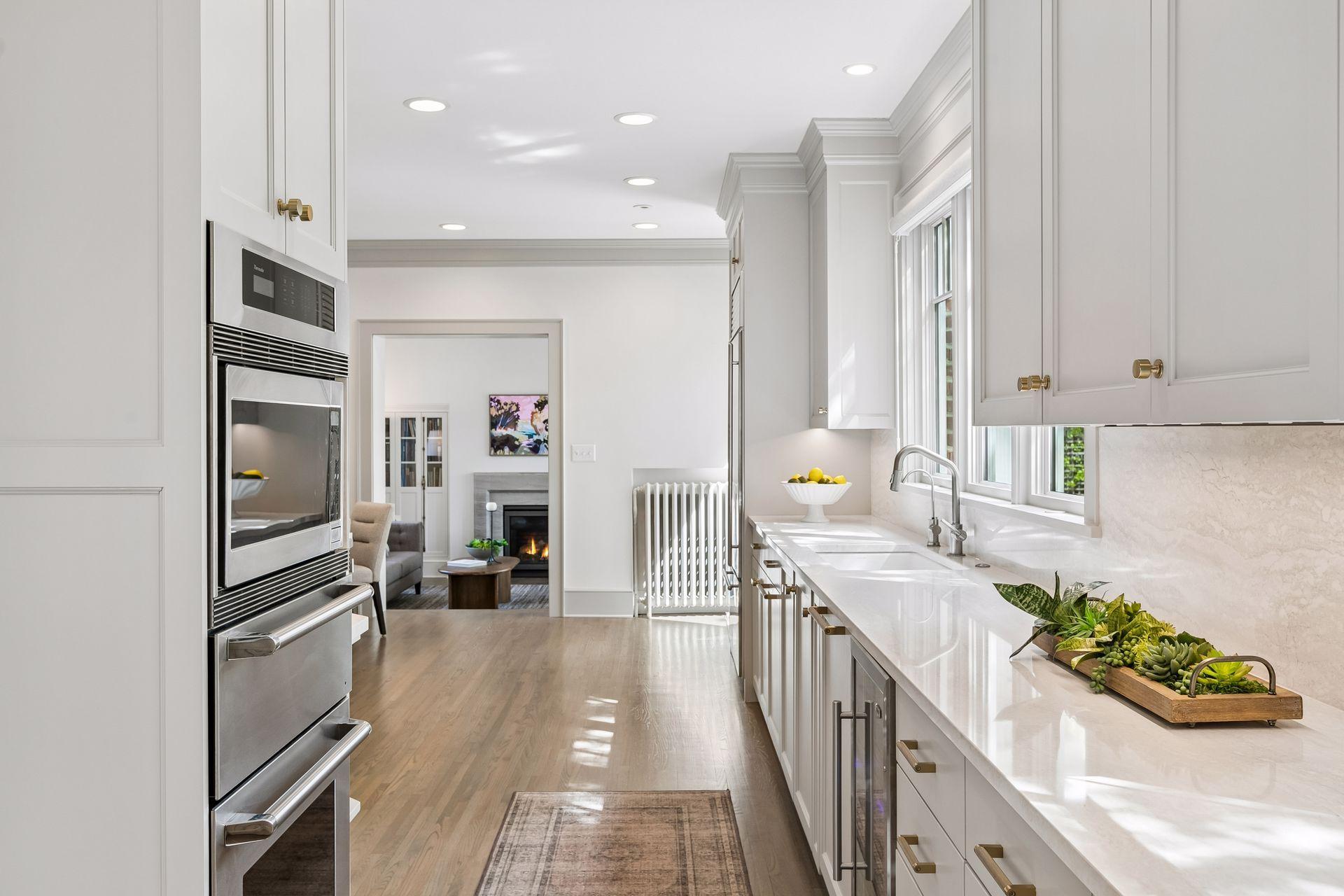 Wall oven, warming drawer and microwave.