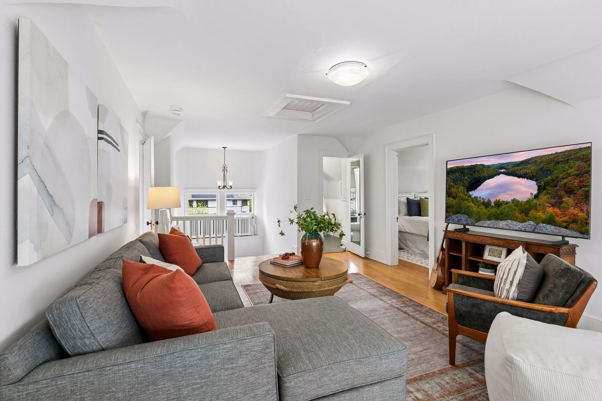 The third level offers a perfect spot to relax, read or watch TV.
