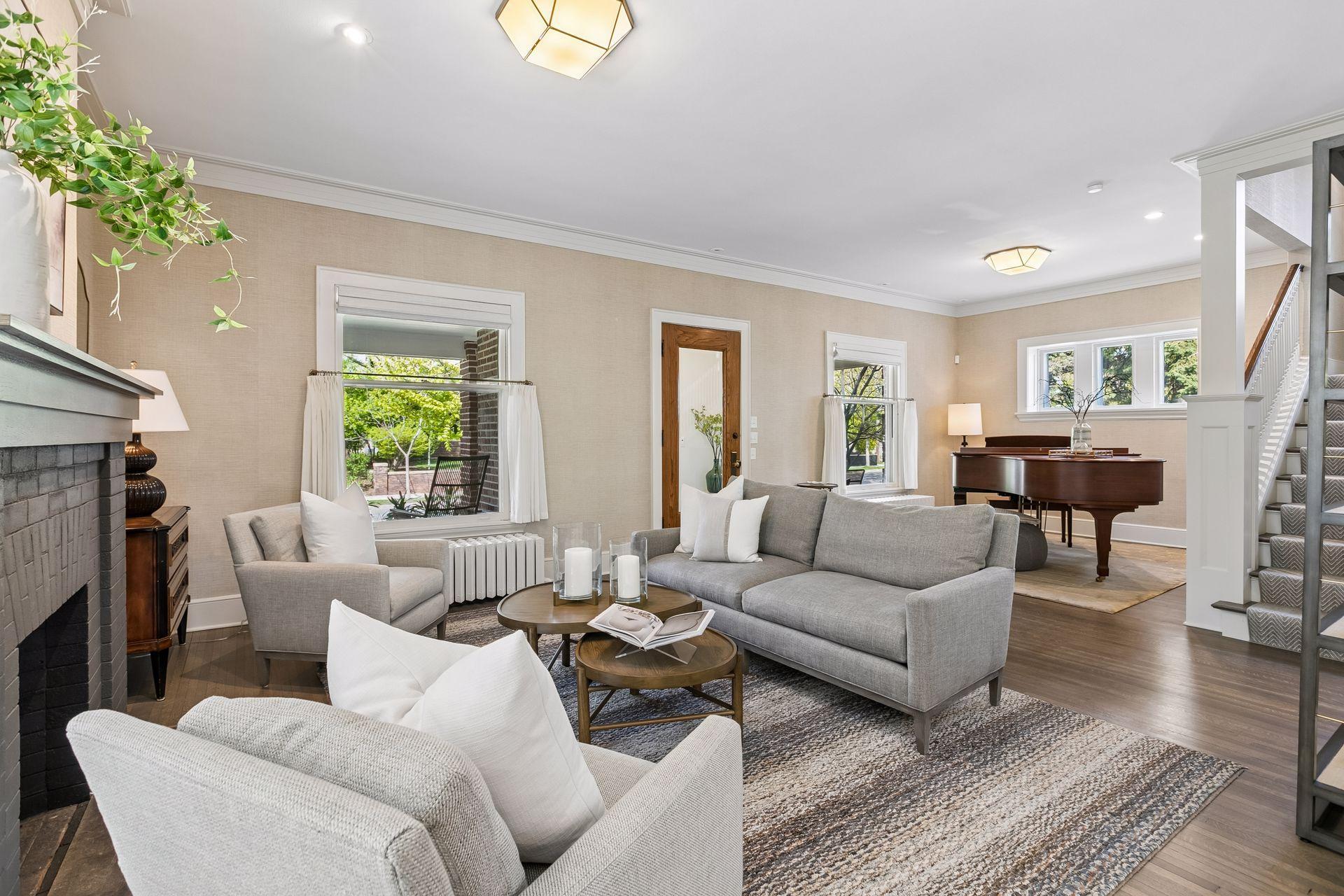 Living room with original crown molding