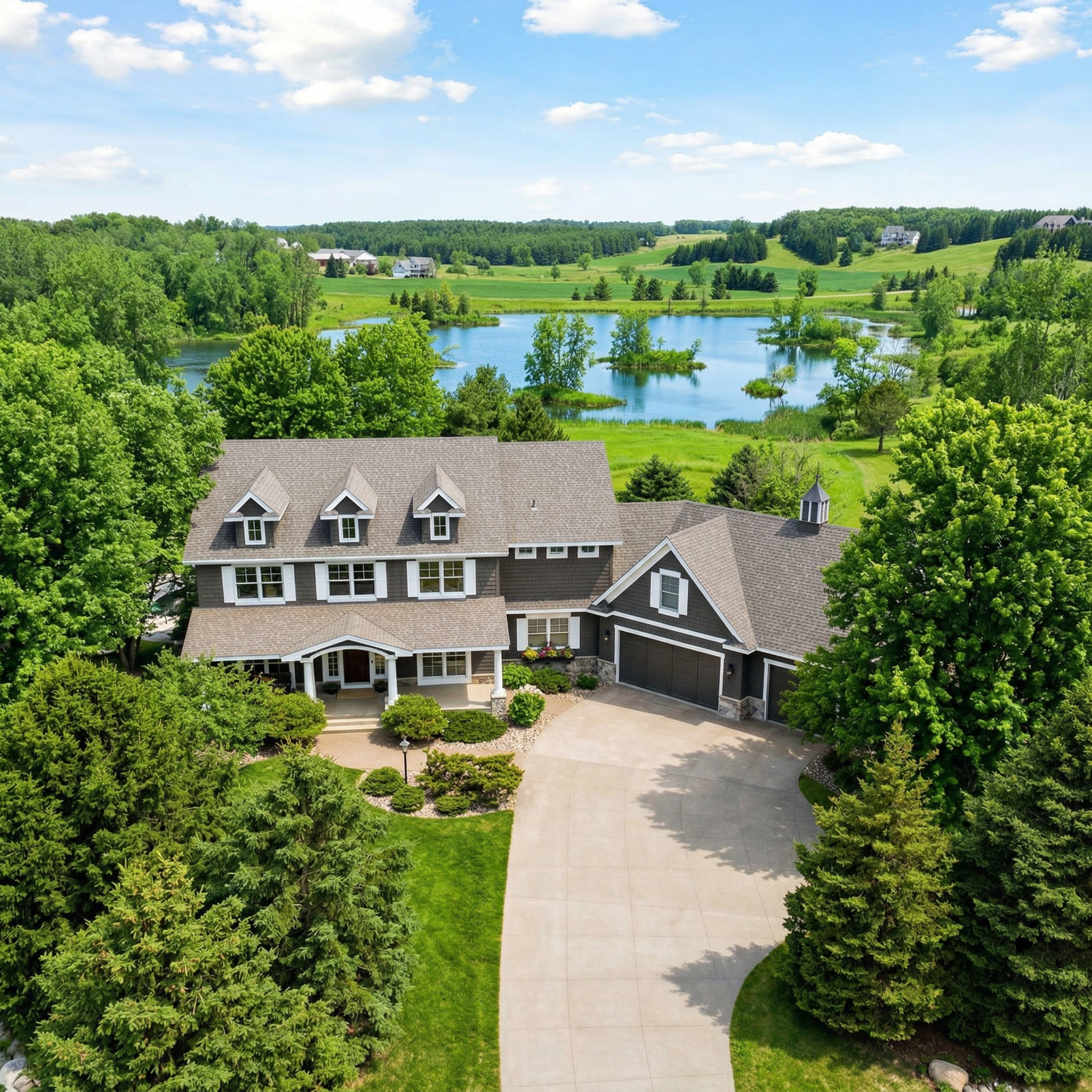 Plantation shutters frame the exterior with elegance. Cupola with a handcrafted cooper roof, roof crowns the roof line.