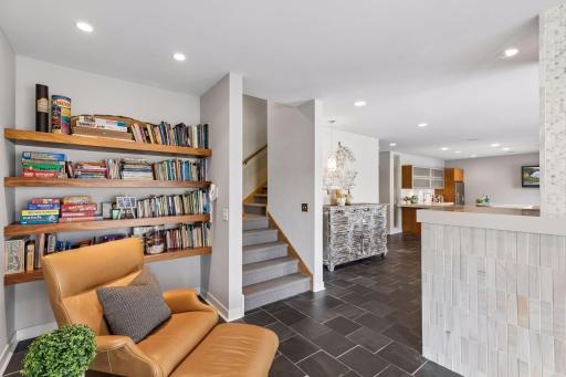 This recently renovated lower level walk out resort like retreat is beautiful. This reading nook offers a perfect view.