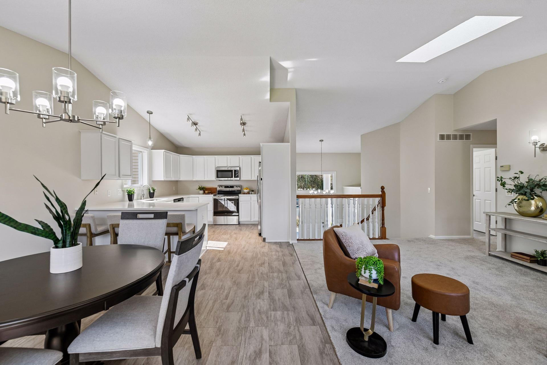 Informal dining and countertop seating provide nice open space to entertain big or small groups