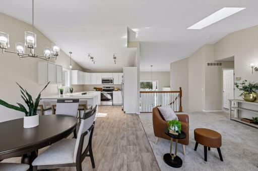 Informal dining and countertop seating provide nice open space to entertain big or small groups