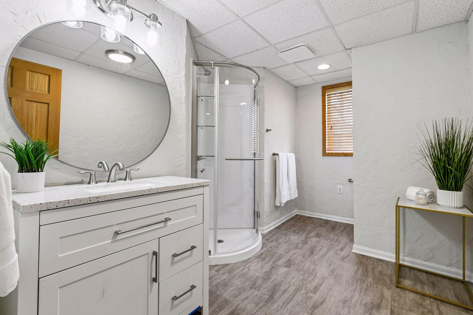 Newly updated lower-level bathroom.