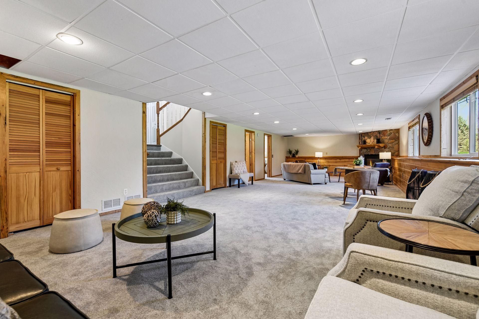 Storage is the door to the right of the stairs for all the extras. This level offers an additional 3/4th bath and bedroom.