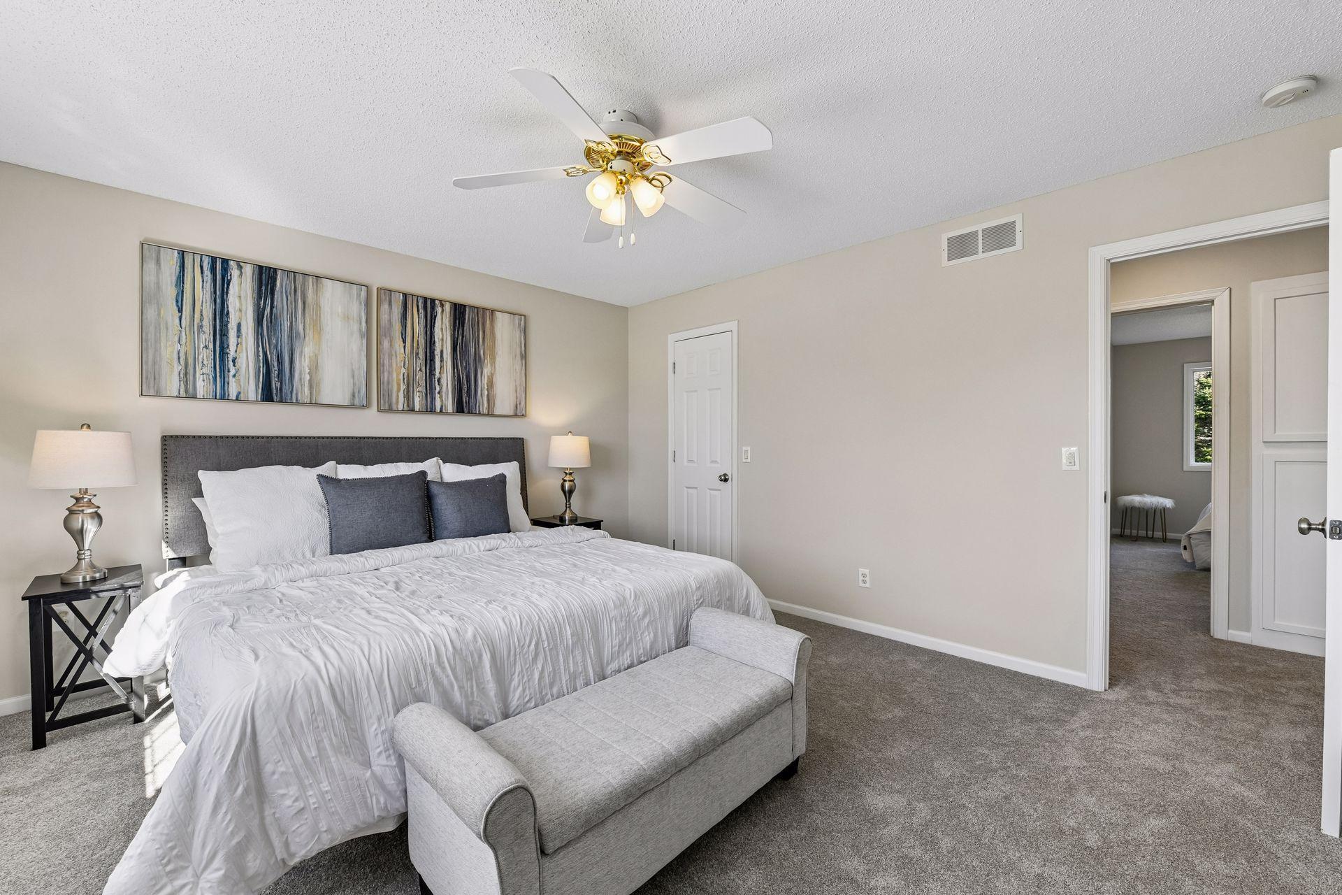 View out towards hallway with extra linen space and owners will love the walk in closet,