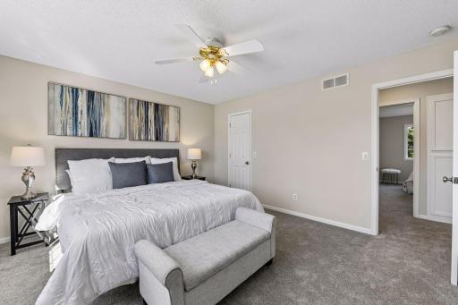 View out towards hallway with extra linen space and owners will love the walk in closet,