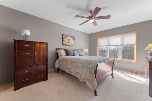 Main level Primary bedroom with peaceful wooded views