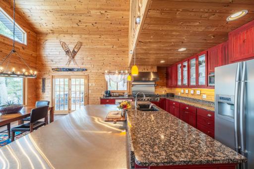 Stainless area for food prep or extra seating or serving.