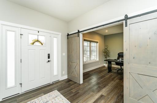 Front entry and office with sliding barn doors