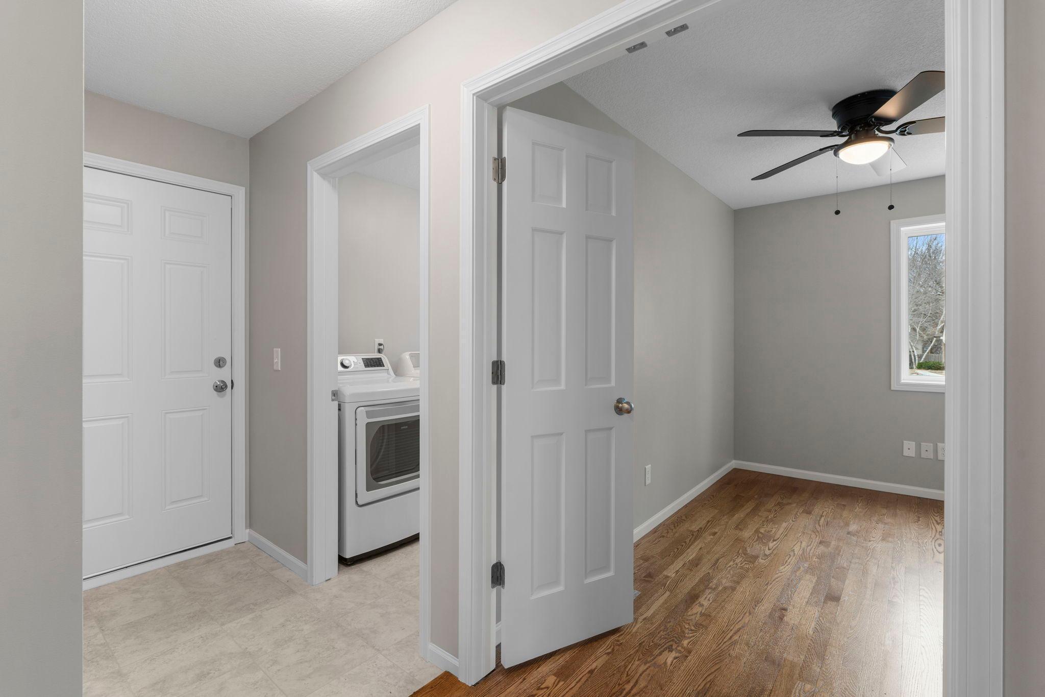 Convenient main level office space with French doors.