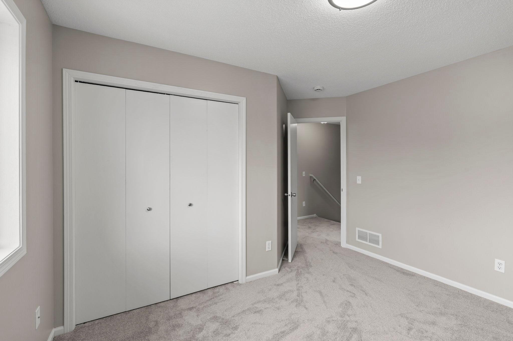 Large closet spaces in bedrooms.