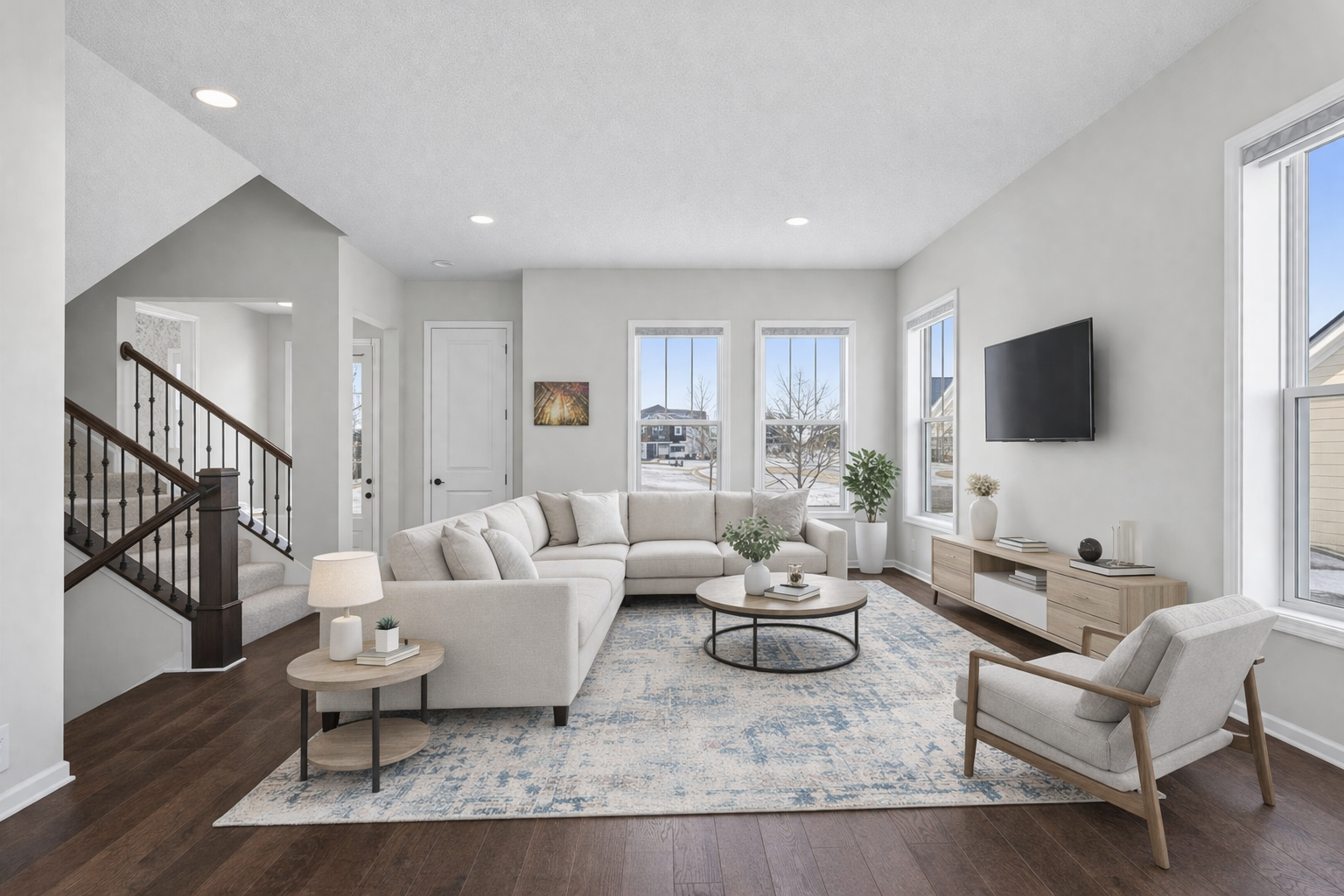 Large light filled living room at the front of the home. (Room has been virtually staged)