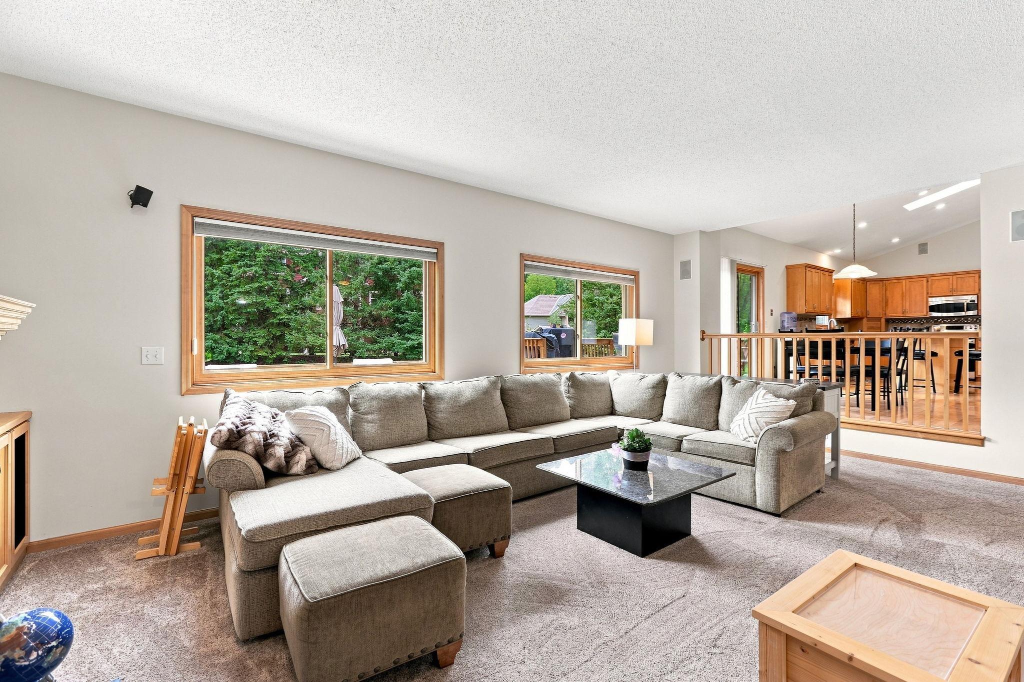 Step down to the family room just off the kitchen area