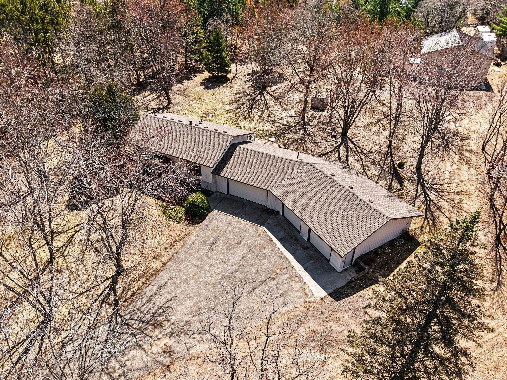 Aerial of Home, Shed and Pole Barn