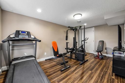 Bedroom 5 is currently used as an exercise room with LVP flooring, wall closet, and egress window.