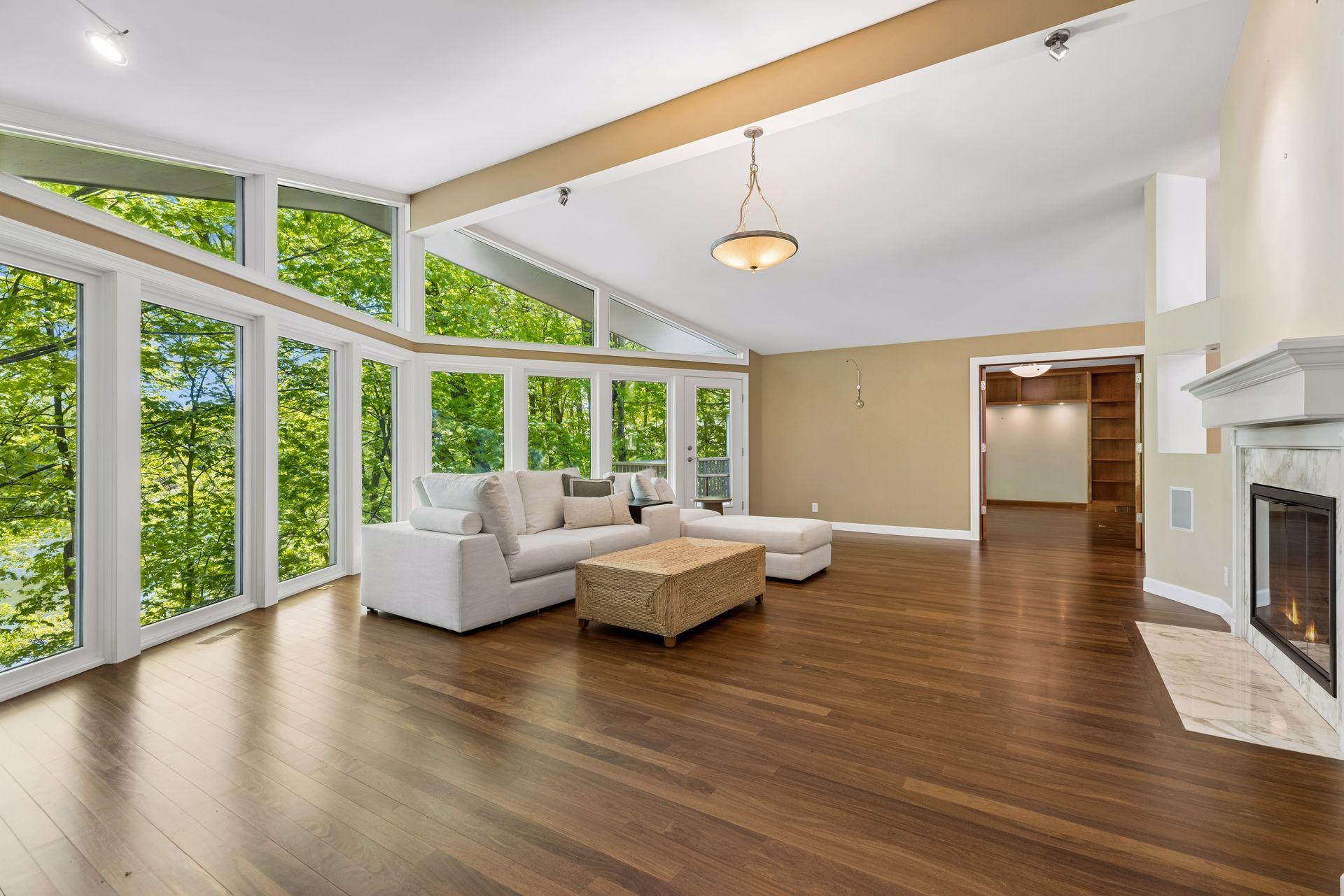 Living Room with wall of windows