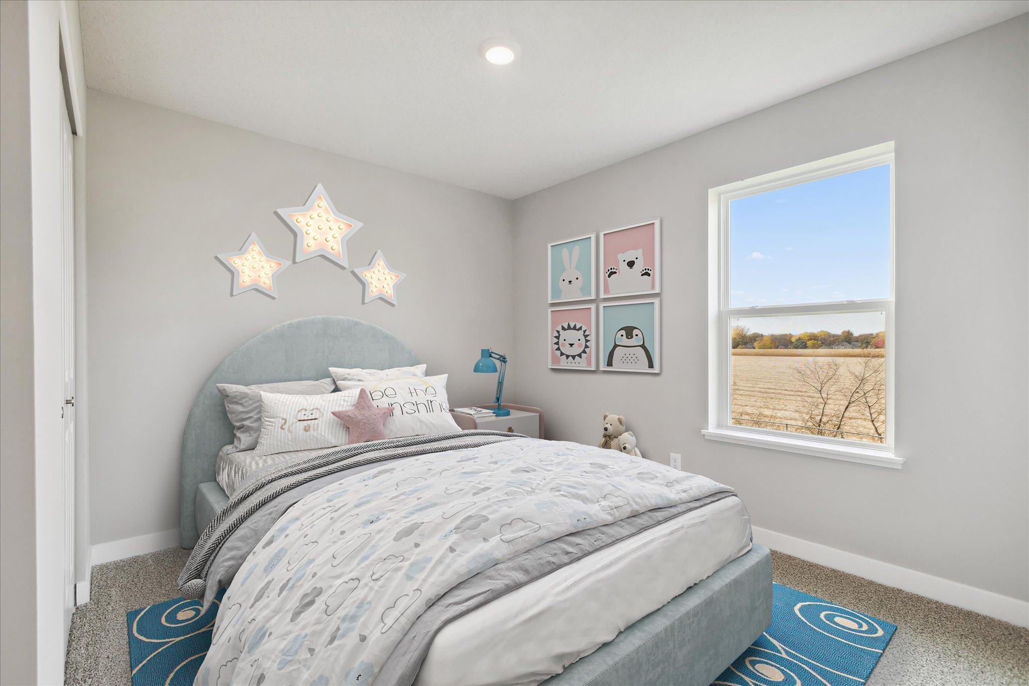 With two secondary bedrooms upstairs and one in the basement, the Rushmore has a room for everyone! *Picture is a model home; actual finishes may vary.