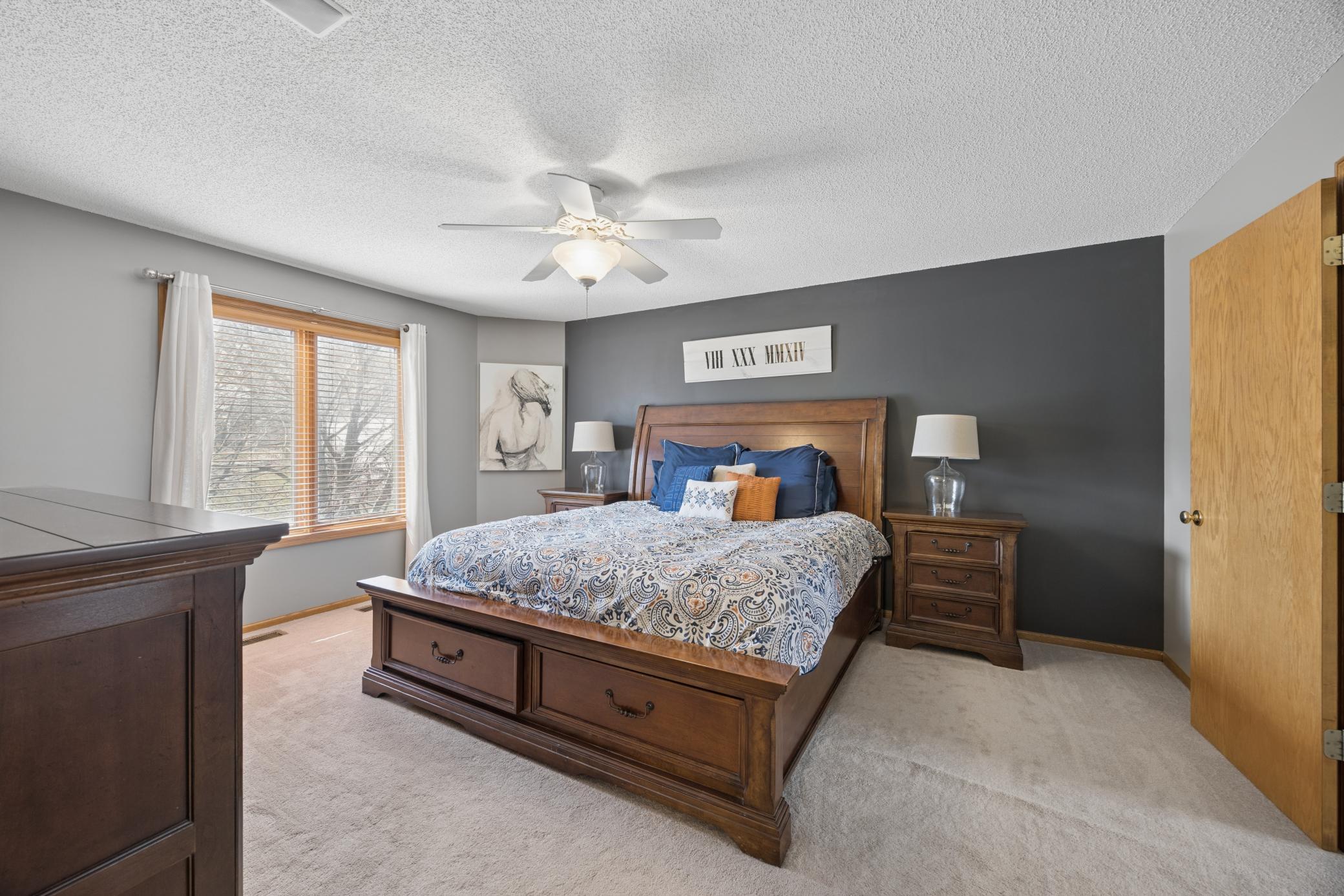 Primary bedroom suite with walk-in closet and full private bathroom