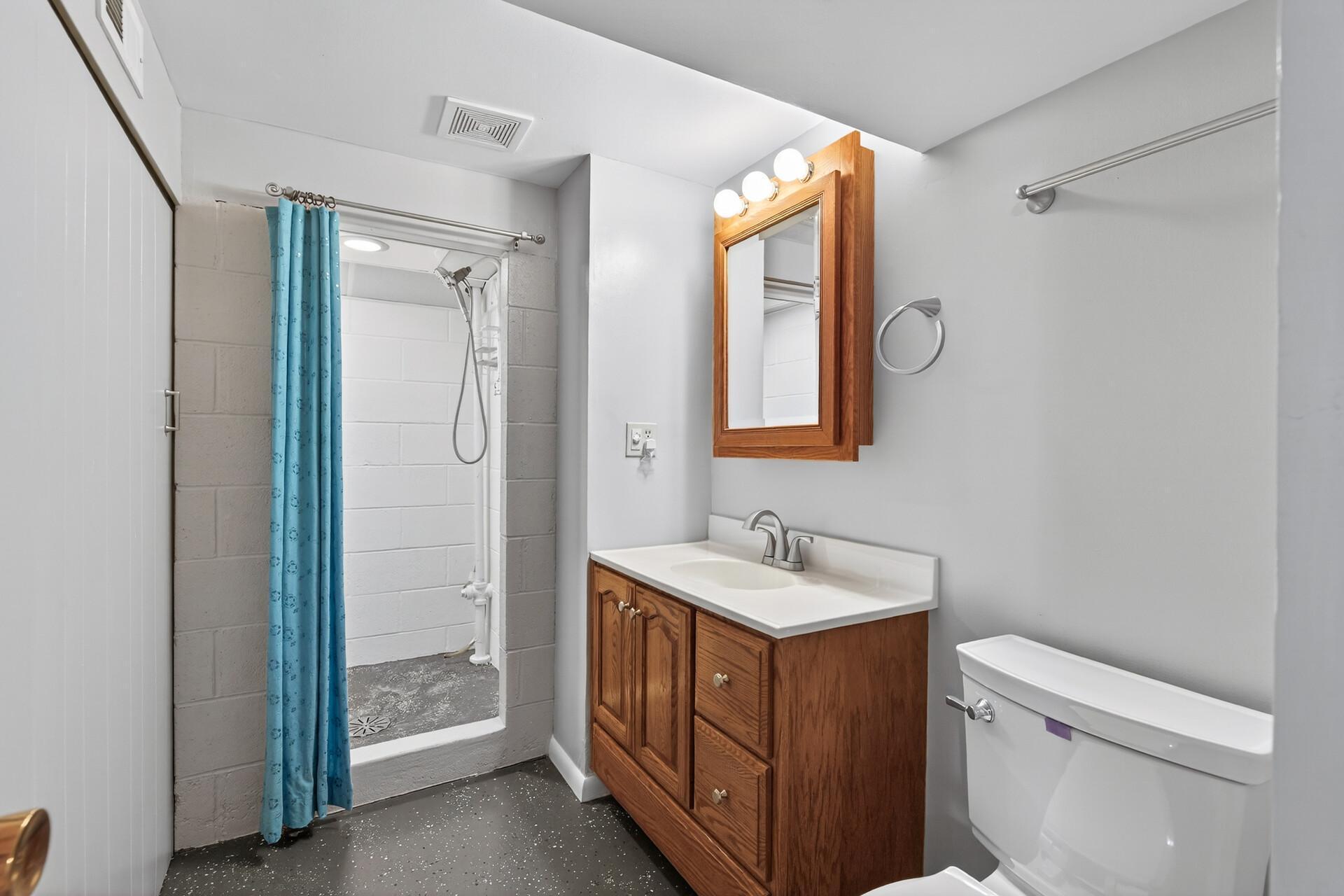 3/4 bathroom located in the lower level.