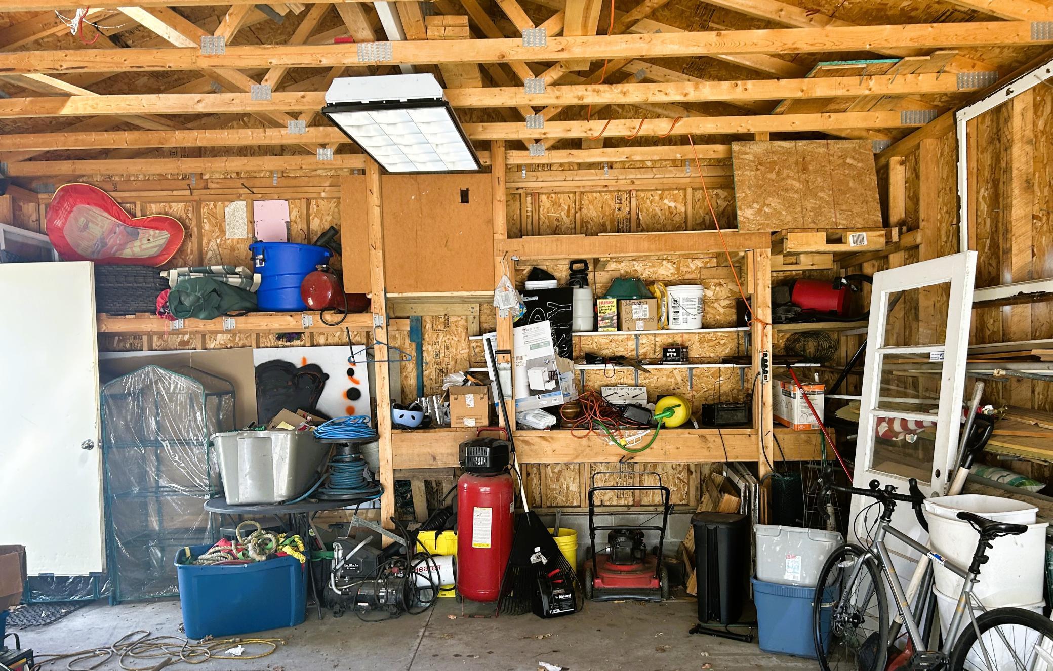 Imagine the room with a little organization + rafter storage!