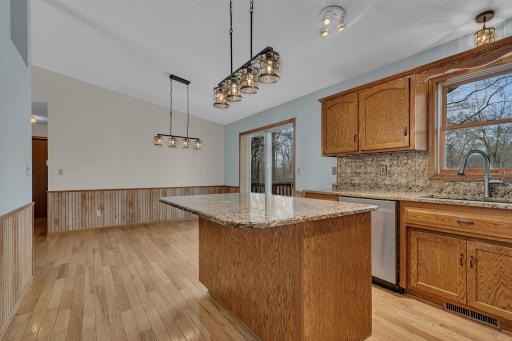Real Hardwood floors throughout the kitchen, dining and living room