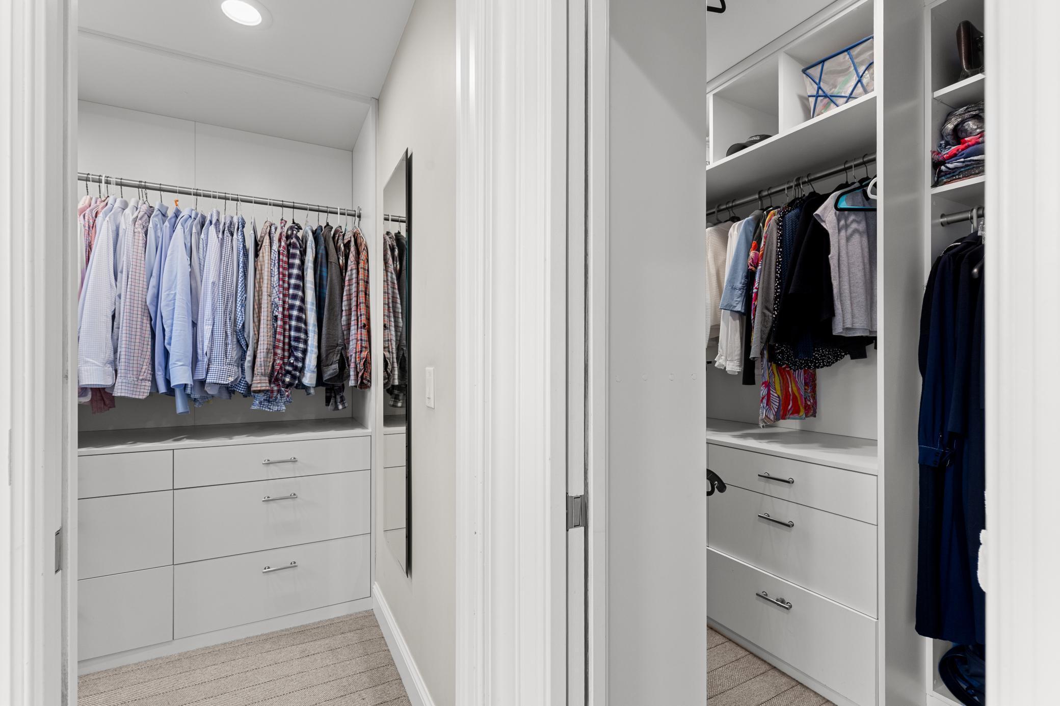 Double closets with built-ins are private and spacious