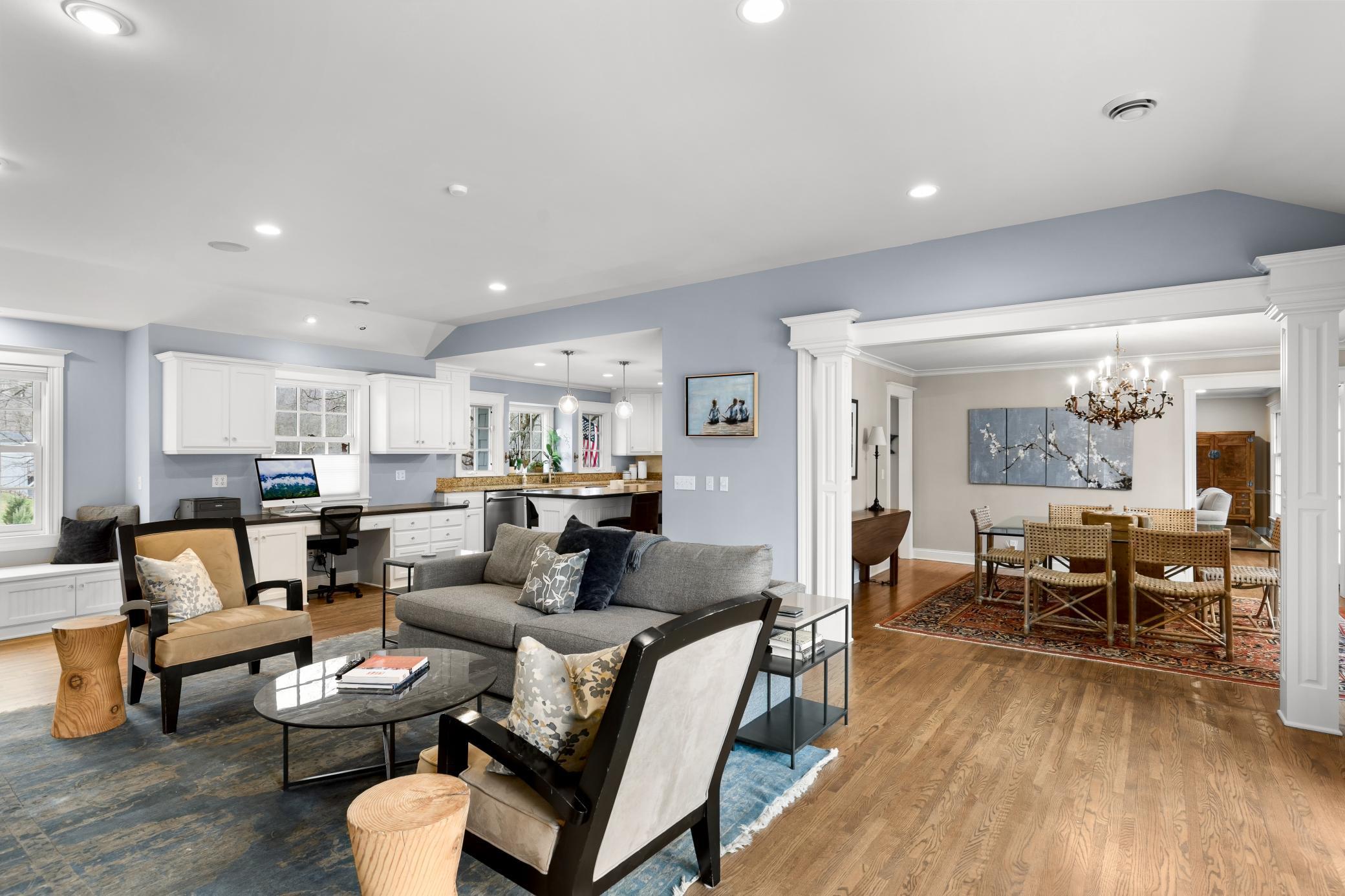 Family room with open view into formal dining