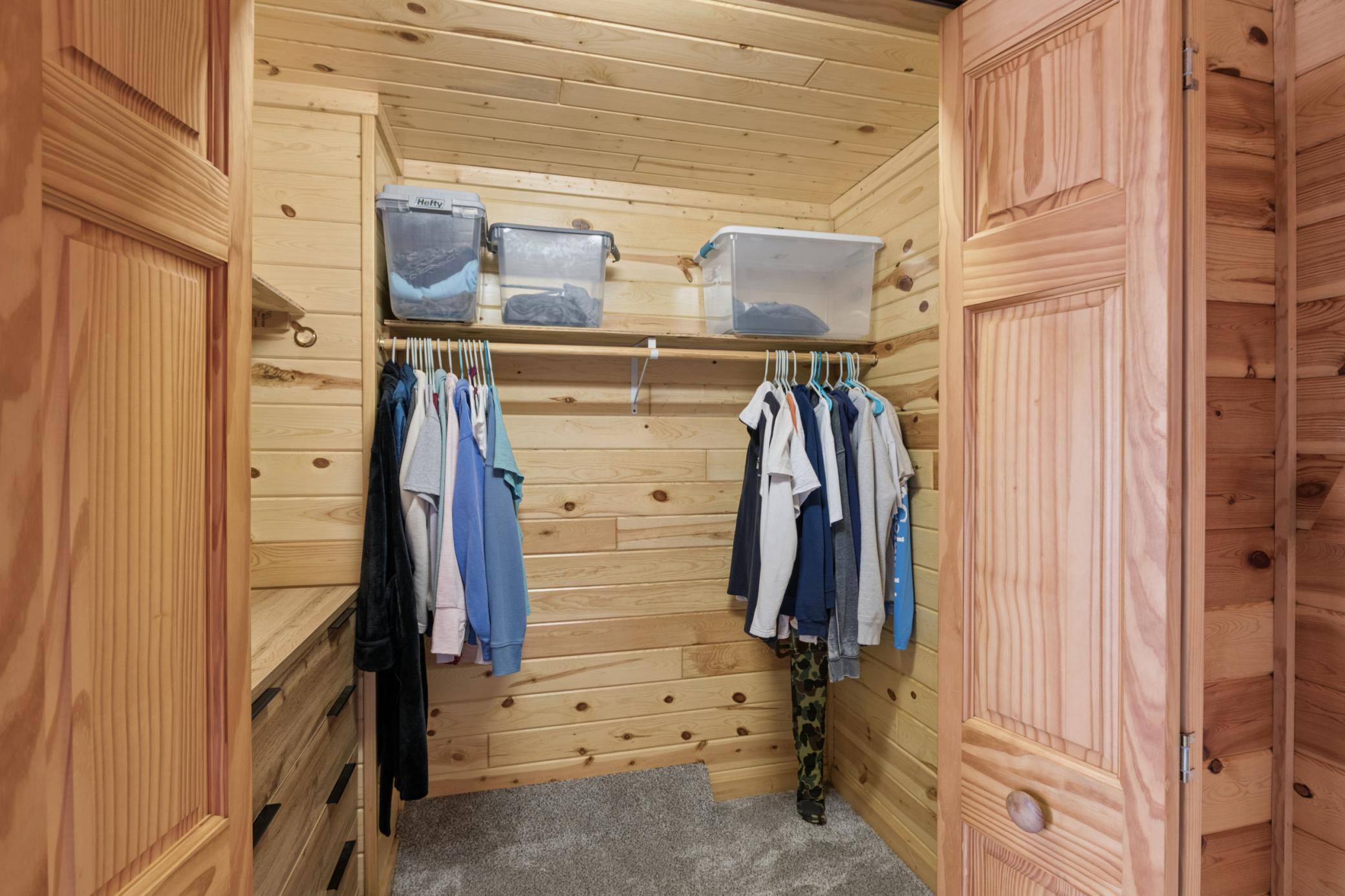 Large walk-in closet in the primary suite. Note - you do NOT need to bring all your clothes - just a few that are weather / seasonal!