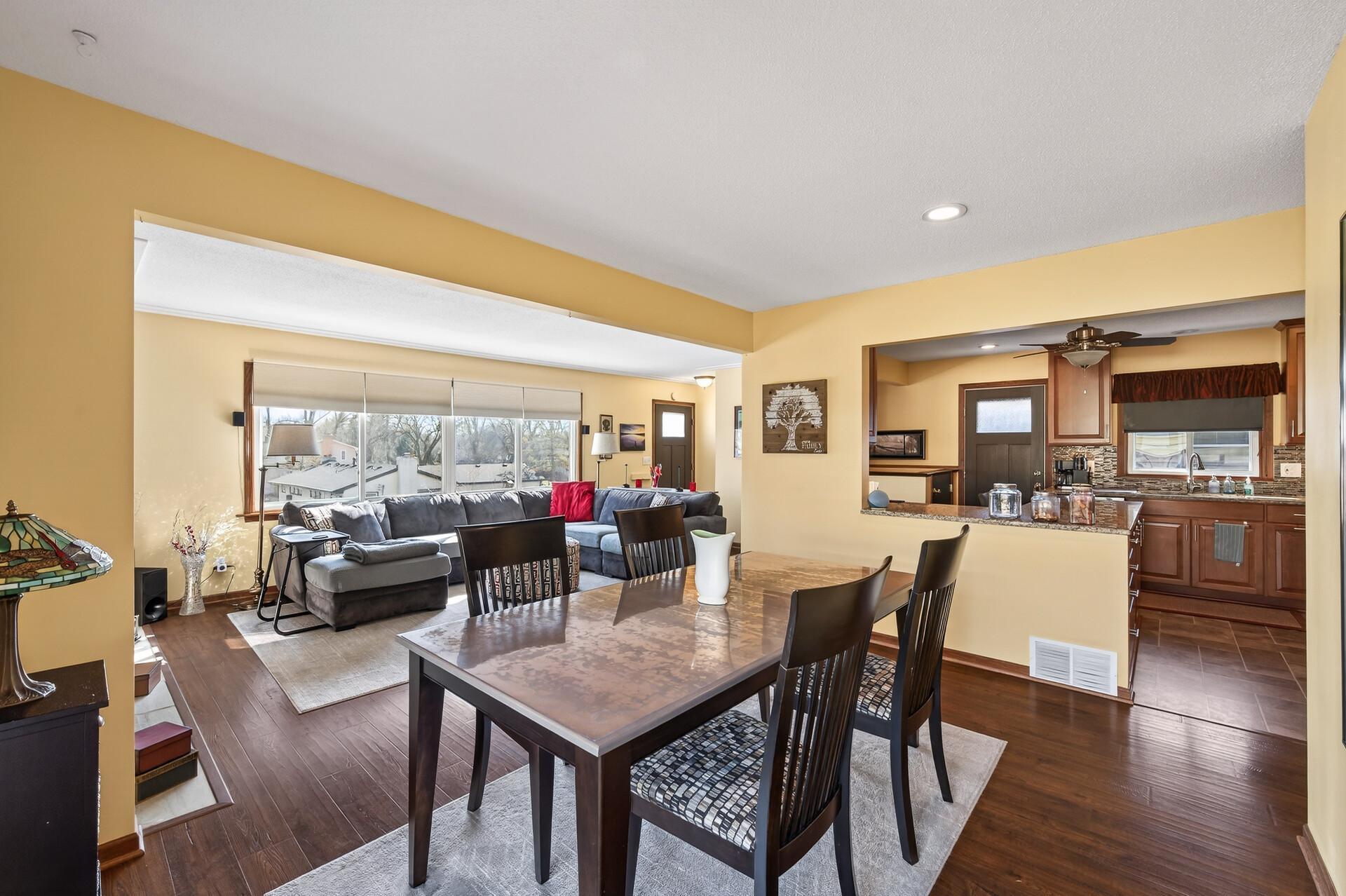 View from the dining area into the living area.