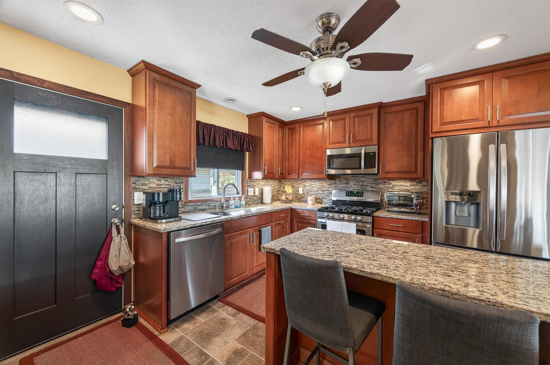 Kitchen window & undermount sink.