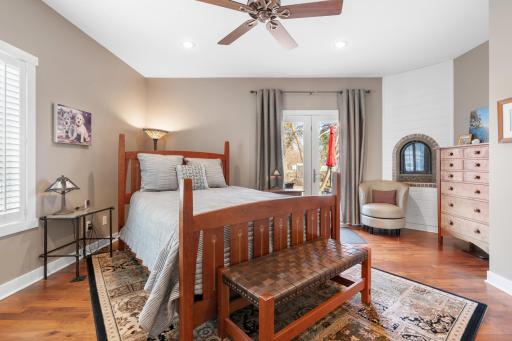 Primary Bedroom walks out to deck, gas fireplace