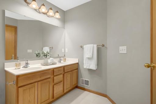 Primary bath with double vanity - virtually staged