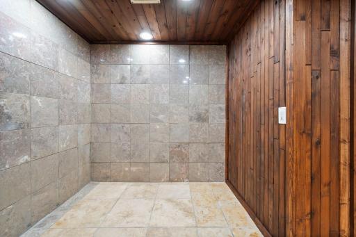Lower level bathroom where the hottub use to sit. Wired for a future hottub. Could be converted into sauna/spa.