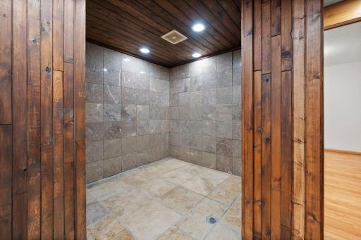 Lower level bathroom where the hottub use to sit. Wired for a future hottub. Could be converted into sauna/spa.