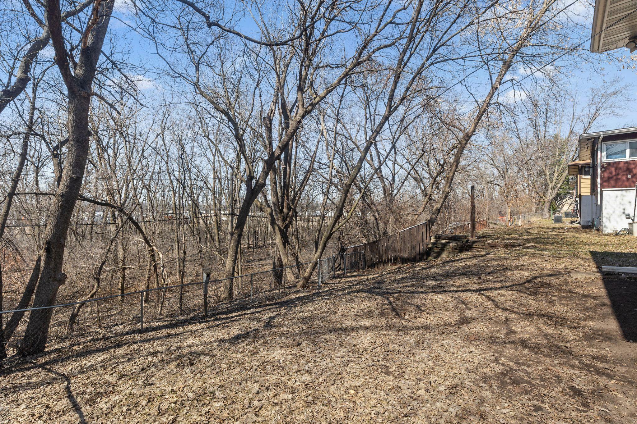 Private wooded backyard overlooking creek