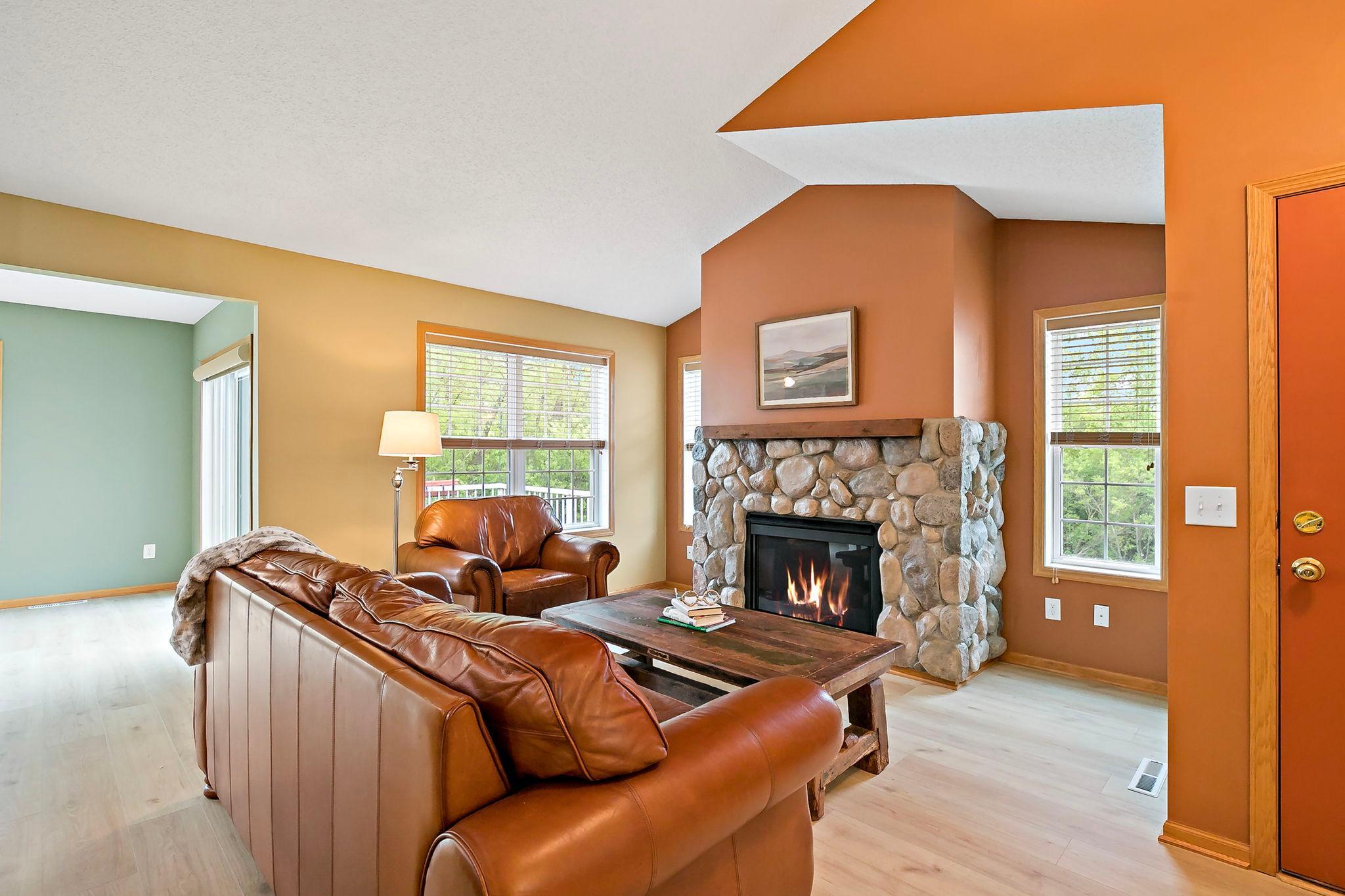 Beautiful stone fireplace to cuddle upto on those chilly evenings