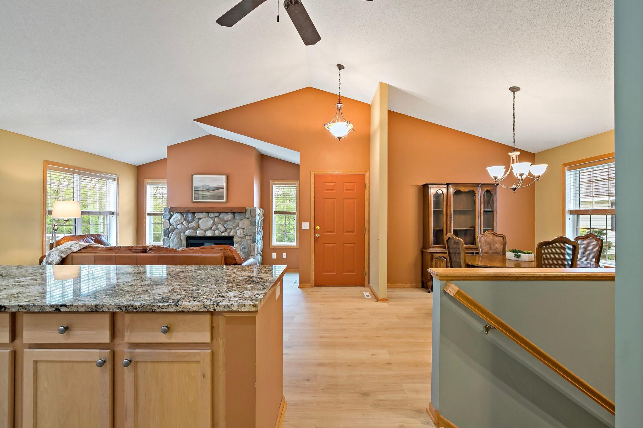 Amazing vaulted ceiling lends to the open wide open concept feeling
