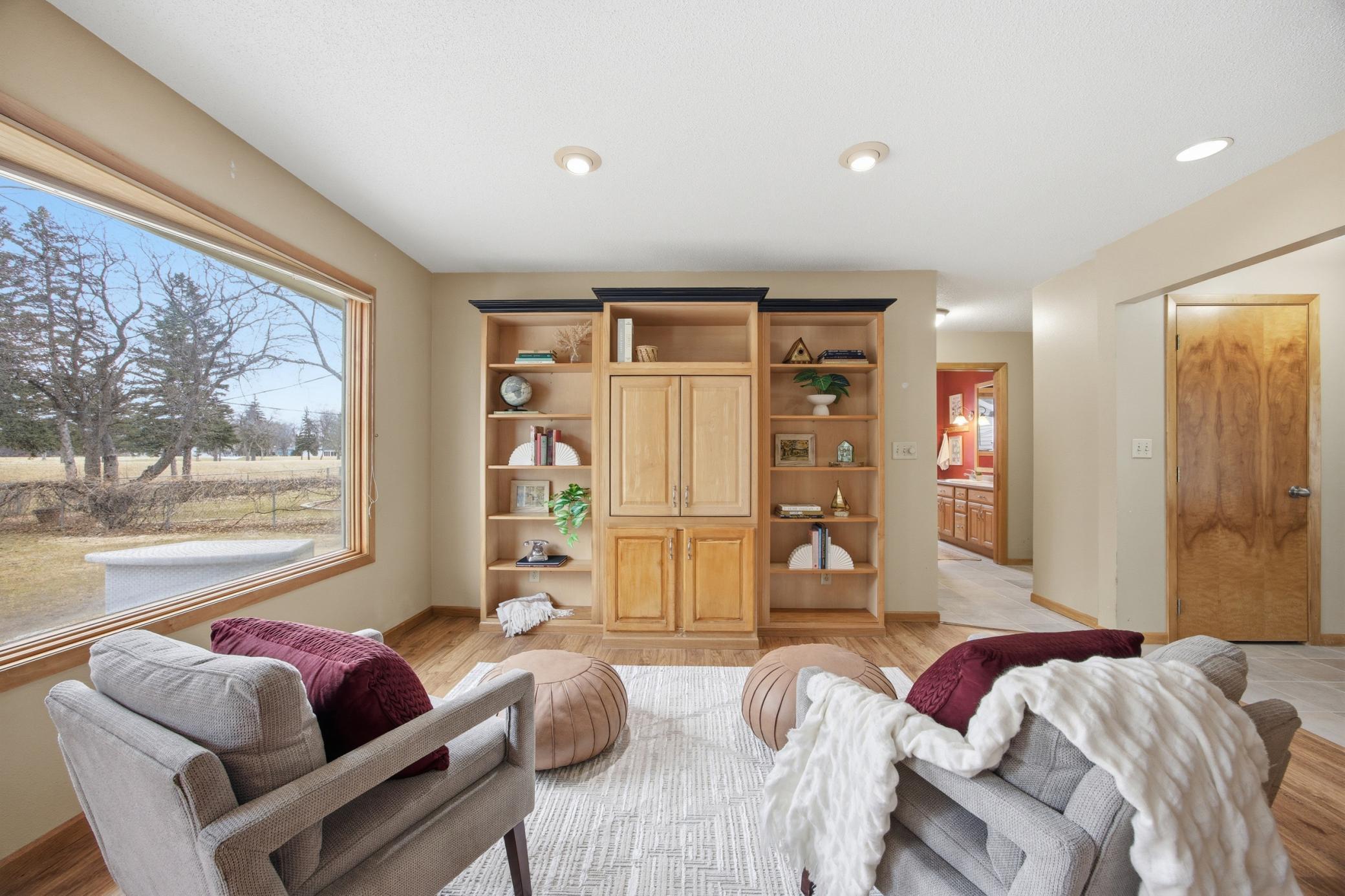 Big windows with built in shelves