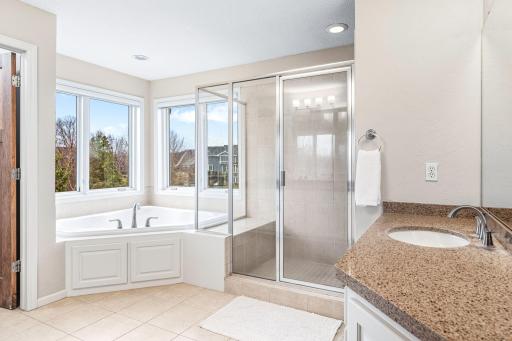 Large primary bath with separate tub and shower